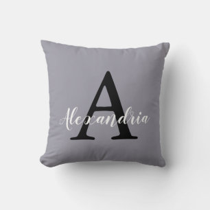 Lila grijs neutraal subtiel effen kleur monogram kussen