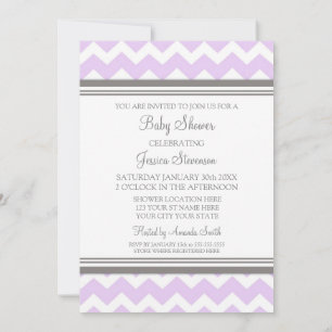 Lila grijze Chevron Custom Baby Shower Invitaties Kaart