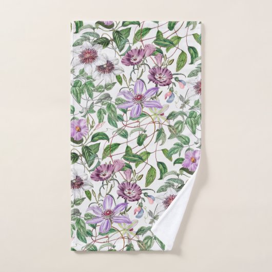 Lila Groen Wit Botanische Bloemen Bad Handdoek (Handdoek)