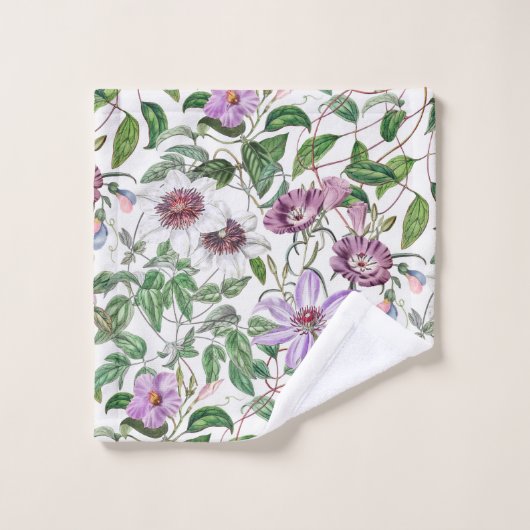 Lila Groen Wit Botanische Bloemen Bad Handdoek (Wasdoekje)