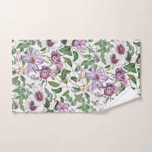Lila Groen Wit Botanische Bloemen Bad Handdoek (Handdoek)