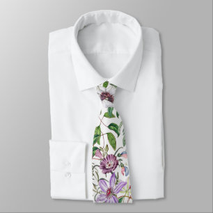 Lila Groen Wit  Botanische Bloemen Stropdas