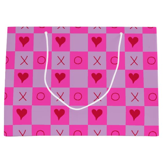 Lila Hot Pink XO hart Geruit Groot Cadeauzakje (Voorkant)