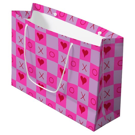 Lila Hot Pink XO hart Geruit Groot Cadeauzakje (Voorkant Gekanteld)