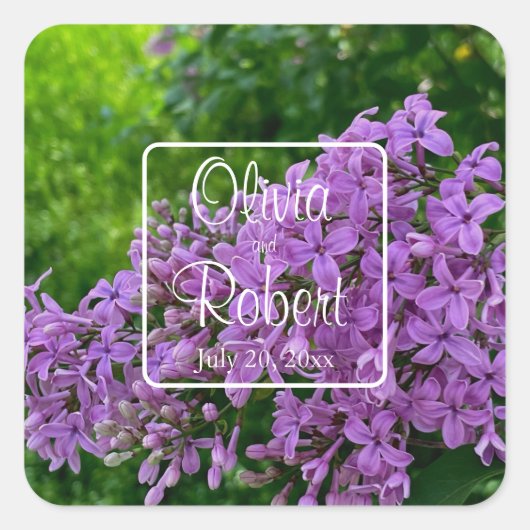 Lila huwelijk vierkante sticker (Voorkant)