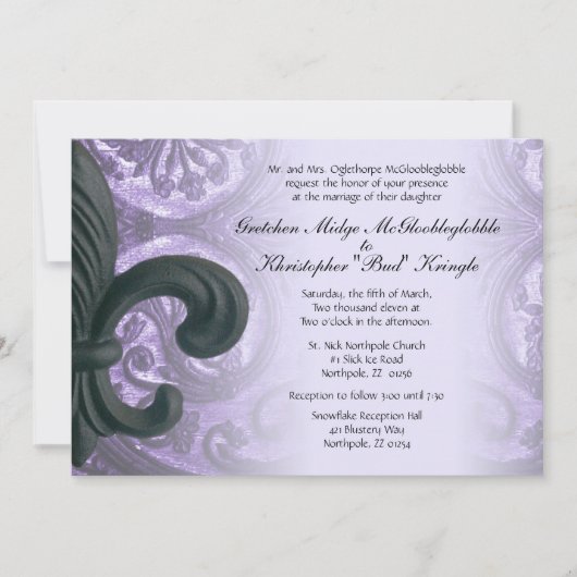 Lila "IJzervloer de lis" WEDDING INVITATIE Kaart (Voorkant)