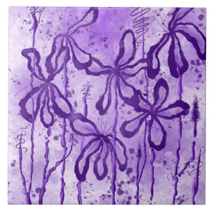 Lila inktbloemen tegeltje