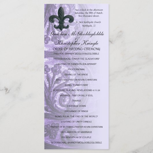 lila "iron fleur de lis" BRUILOFT PROGRAMMA (Voorkant)