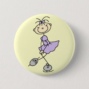 Lila Jurk Figuur Schaatsster T-shirts en Cadeaus Ronde Button 5,7 Cm