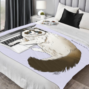 Lila Laptop Cat Funny Schattige Fleece Deken