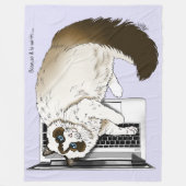 Lila Laptop Cat Funny Schattige Fleece Deken (Voorkant)