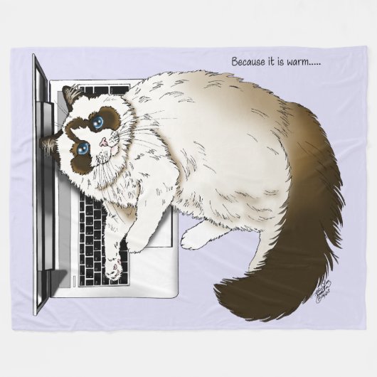 Lila Laptop Cat Funny Schattige Fleece Deken (Voorkant (Horizontaal))