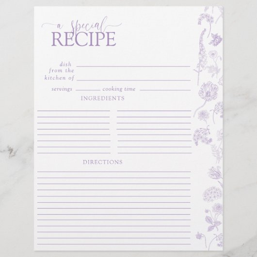Lila Lavendel Bloemen Recept Multomap Pagina (Achterkant)