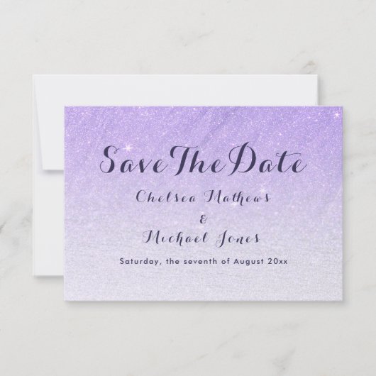 Lila lavendel faux glitter ombre Save The Date (Voorkant)