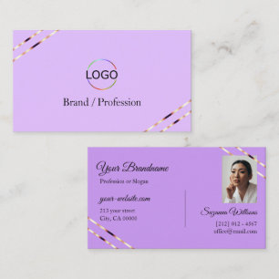 Lila Lavendel met Rose Goud Lines Logo en Foto Visitekaartje