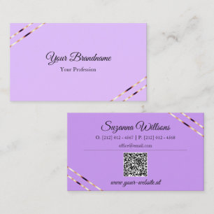 Lila Lavendel met Roze Gouden Lijnen en QR Code Visitekaartje
