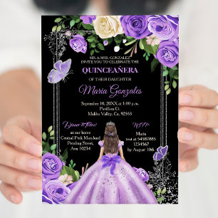 Lila lavendel paarse zilverkleuringen Quinceanera Kaart