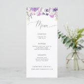 Lila lavendel wildflower minimalistische bruiloft menu (Staand voorkant)