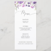 Lila lavendel wildflower minimalistische bruiloft menu (Voorkant)