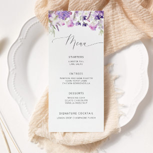 Lila lavendel wildflower minimalistische bruiloft menu