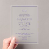 Lila lavender Classic Script Monogram Weddenschap Acryl Uitnodigingen (Insitu (Draagbaar))