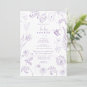 Lila Lavender Floral Script Baby shower Kaart (Staand voorkant)