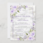 Lila Lavender Gold Marble Floral Virtual Shower Kaart (Voorkant)
