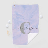Lila Lavender Marble Elegant Monogram Naam Golfhanddoek (Insitu)