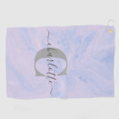 Lila Lavender Marble Elegant Monogram Naam Golfhanddoek (Horizontaal)