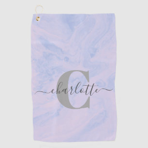 Lila Lavender Marble Elegant Monogram Naam Golfhanddoek