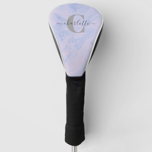Lila Lavender Marble Elegant Monogram Naam Golfheadcover (Voorkant)