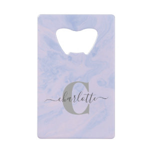 Lila Lavender Marble Elegant Monogram Naam Kredietkaart Flessenopener