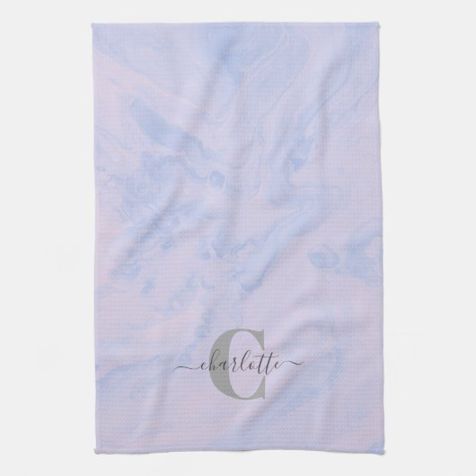 Lila Lavender Marble Elegant Monogram Naam Theedoek (Verticaal)