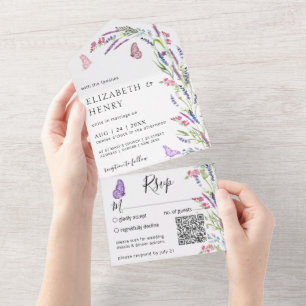 Lila Lavender Mauve Wedding Qr Code All In One Uitnodiging