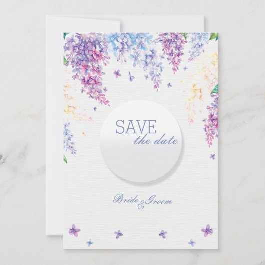 Lila lentevloerbloem bruiloft bewaart de datum save the date (Voorkant)