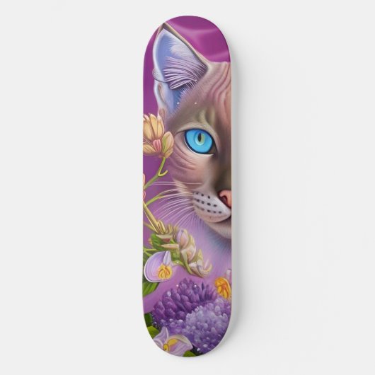 Lila Lynx-punt Siamese kat in paars Skateboard (Voorkant)