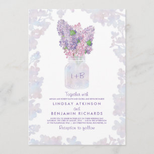 Lila Mason Jar   Bloemen Waterverf rustieke bruilo Kaart