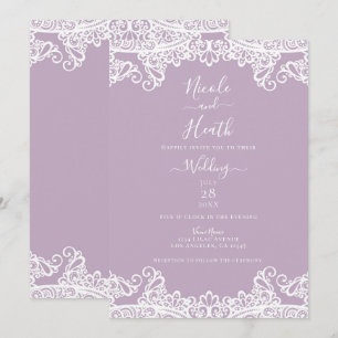 Lila Mauve & Witte Kant Elegante Trouwfeest Kaart