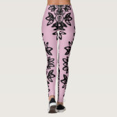 Lila met Black Damask Pattern Athletic Leggings (Achterkant)