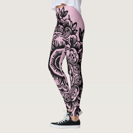 Lila met Black Damask Pattern Athletic Leggings (Links)