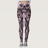 Lila met Black Damask Pattern Athletic Leggings (Voorkant)