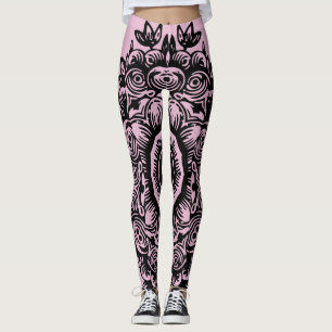Lila met Black Damask Pattern Athletic Leggings