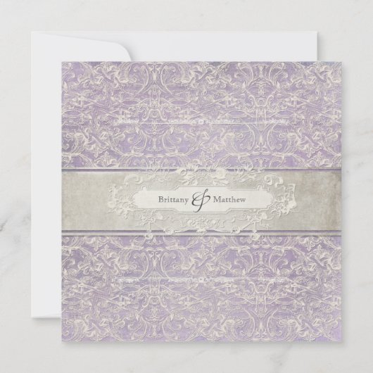 Lila met grijs Frans Regency Lace Etched Kaart (Achterkant)