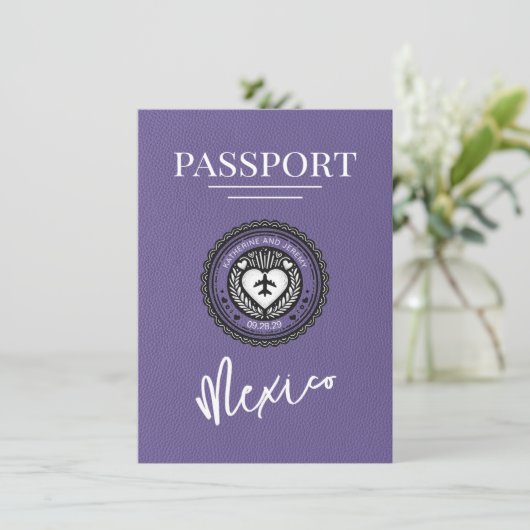 Lila Mexicaans paspoort Bewaar de datum Save The Date (Staand voorkant)