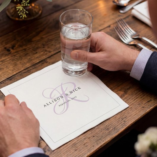 Lila minimalistische monogram bruiloft servet