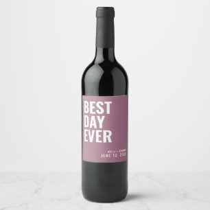 Lila Modern Best Day Ever Wedding Wine Label Wijn Etiket