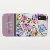 Lila Moderne Bloemen en Vlinder Monogram Naam Case-Mate iPhone Case (Achterkant (horizontaal))