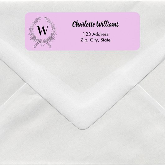 Lila monogram initiaal krans retouradres etiket