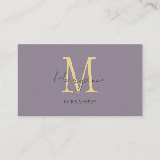 Lila monogram QR-code Visitekaartje (Voorkant)