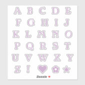 Lila Monogram tekstletters Alphabet Heart Star Sticker (Vel)